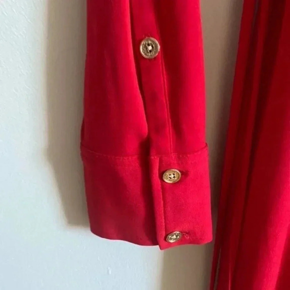 Calvin Klein Red Shirt Dress with Waist Tie - Picture 8 of 13